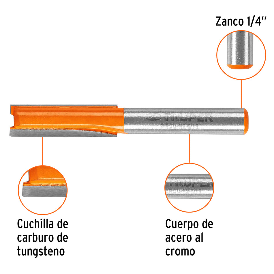 Broca para router, recta 2 filos, 5/16', Truper Caja con 3, 11454