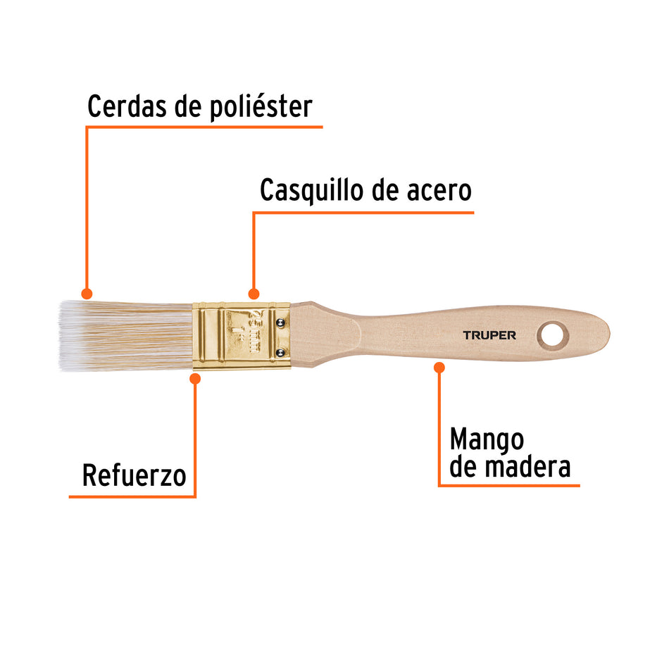 Brocha cerdas sintéticas 1' corte recto, mango de madera Caja con 6, 13342
