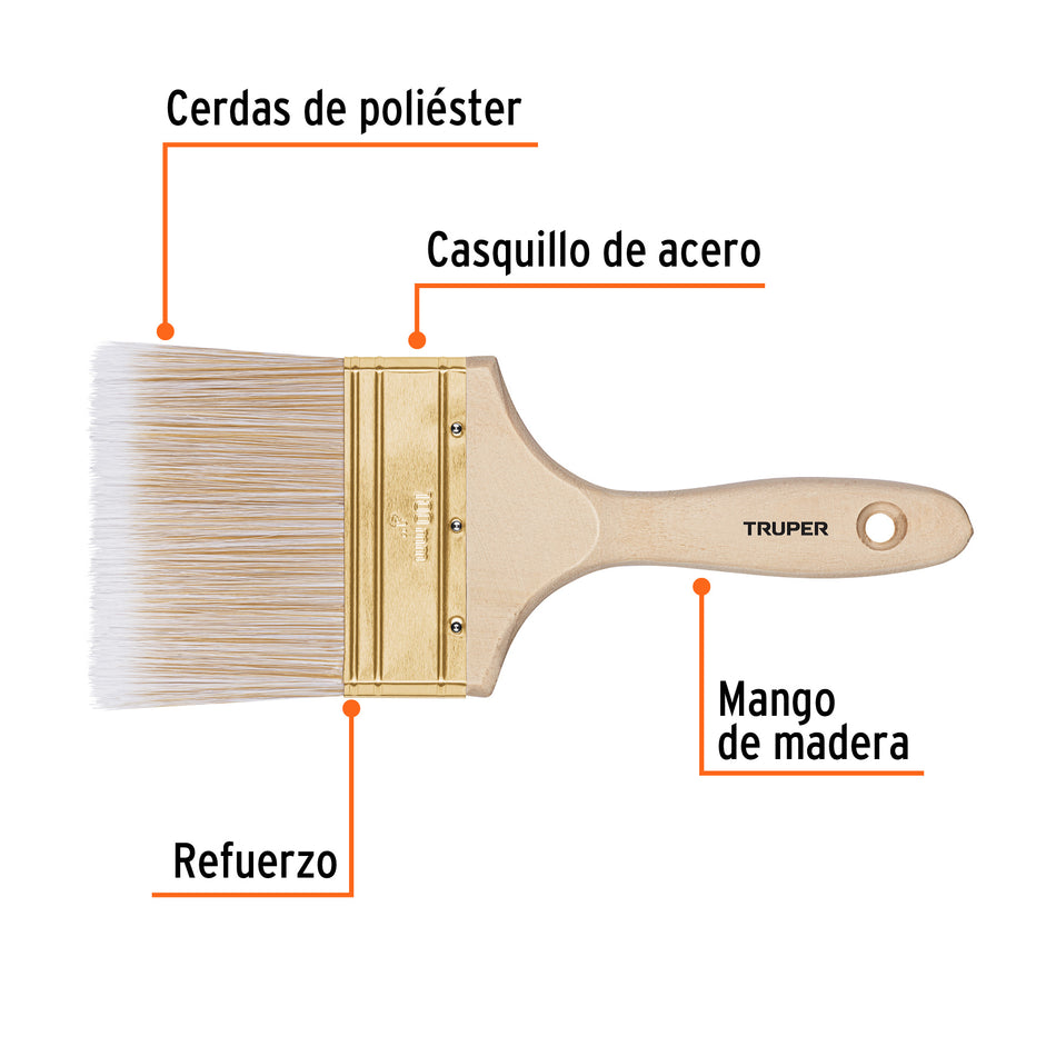 Brocha cerdas sintéticas 4' corte recto, mango de madera Caja con 6, 13347