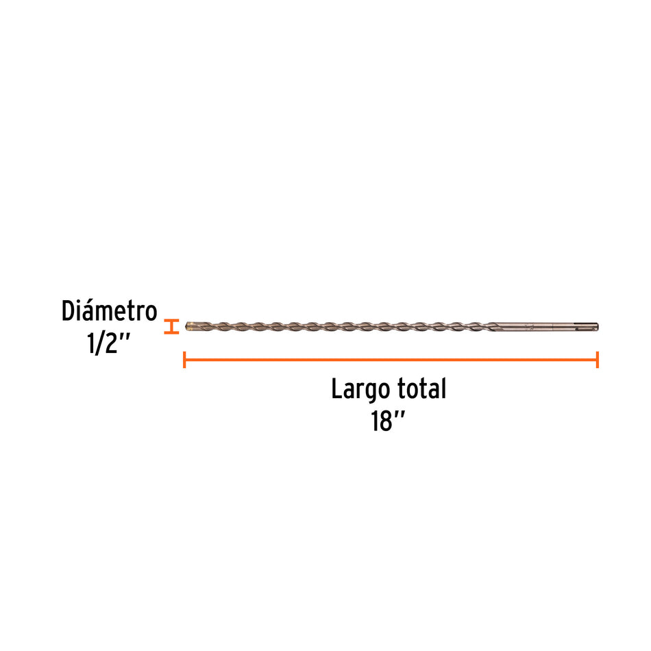 Broca SDS Plus 1/2 x 18', Truper Caja con 5, 11282