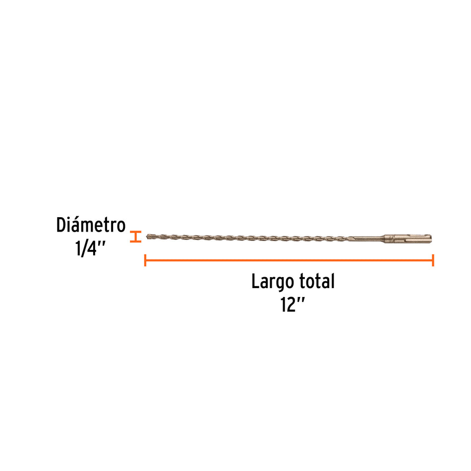Broca SDS Plus 1/4 x 12', Truper Caja con 5, 101144