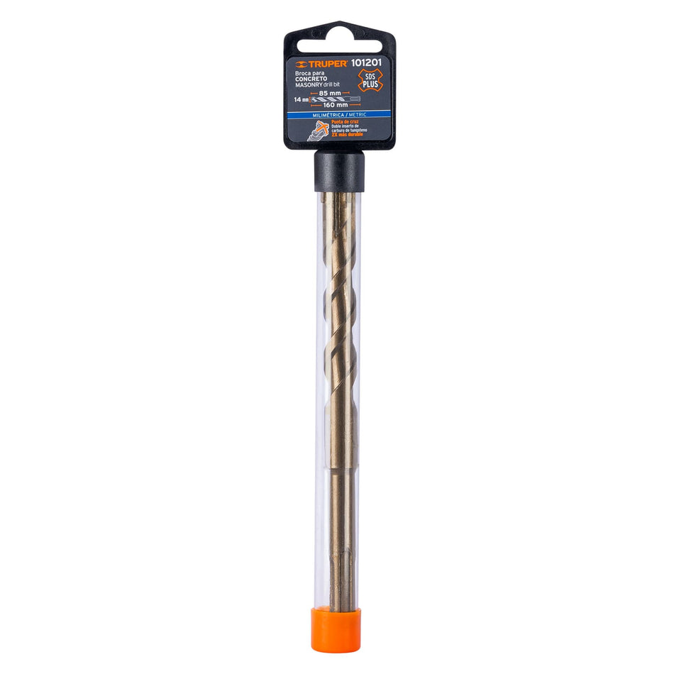 Broca SDS Plus 14 x 160 mm, Truper Caja con 5, 101201