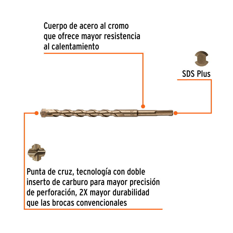 Broca SDS Plus 14 x 210 mm, Truper Caja con 5, 101202