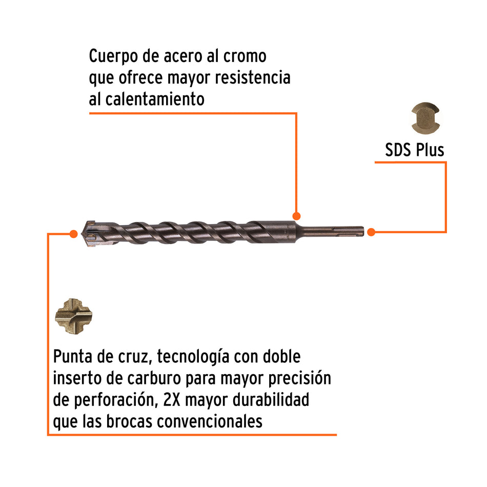 Broca SDS Plus 1 x 10', Truper Caja con 5, 11289