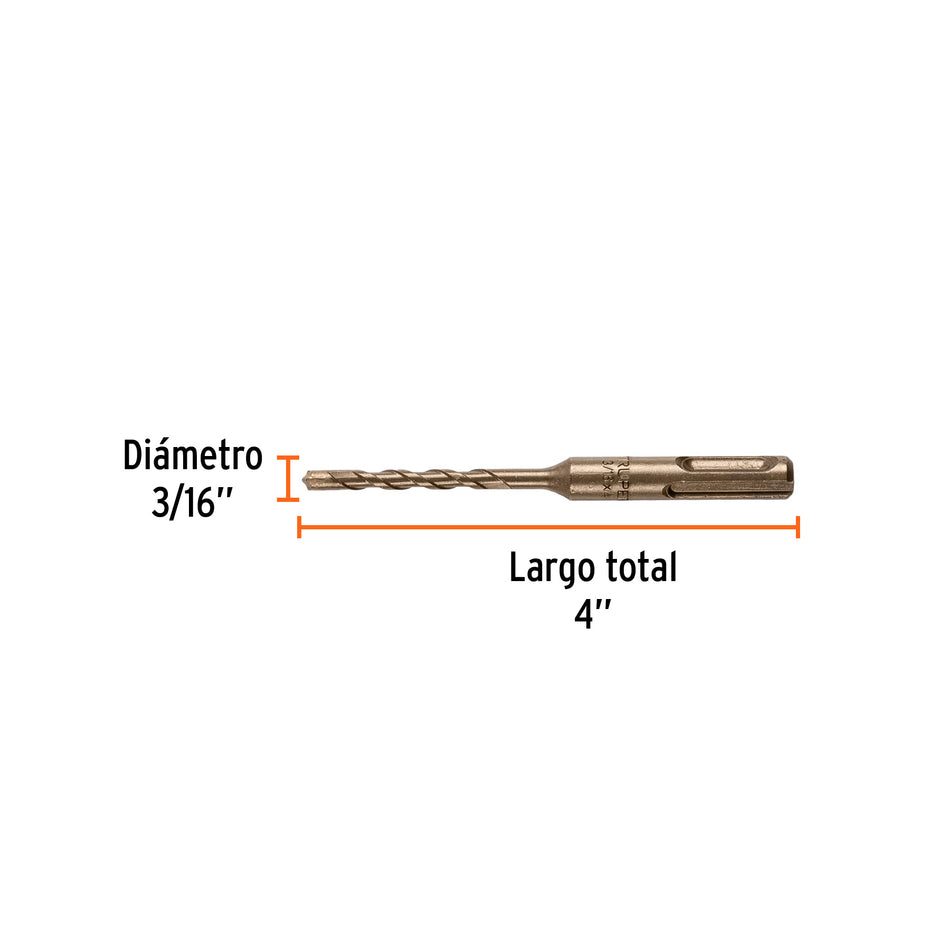 Broca SDS Plus 3/16 x 4', Truper Caja con 5, 101142