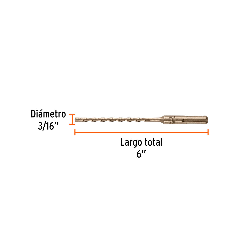 Broca SDS Plus 3/16 x 6', Truper Caja con 5, 101143