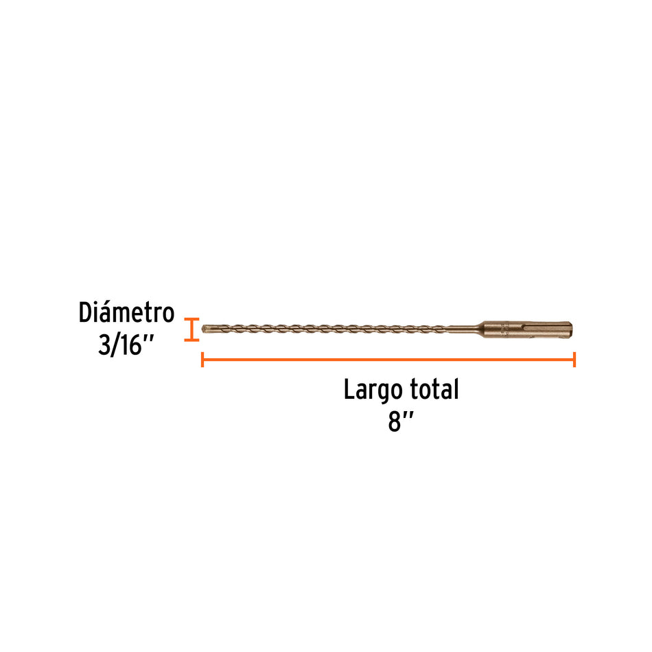 Broca SDS Plus 3/16 x 8', Truper Caja con 5, 11261