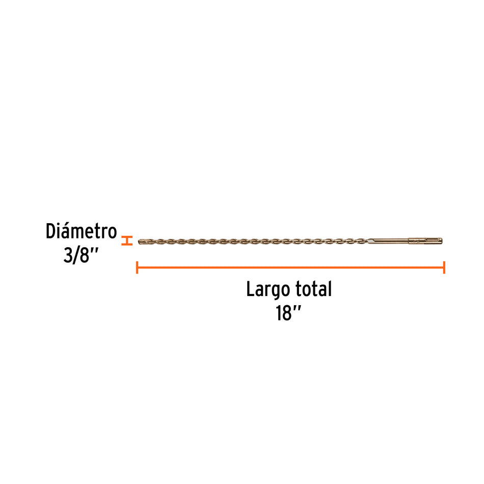 Broca SDS Plus 3/8 x 18', Truper Caja con 5, 11277