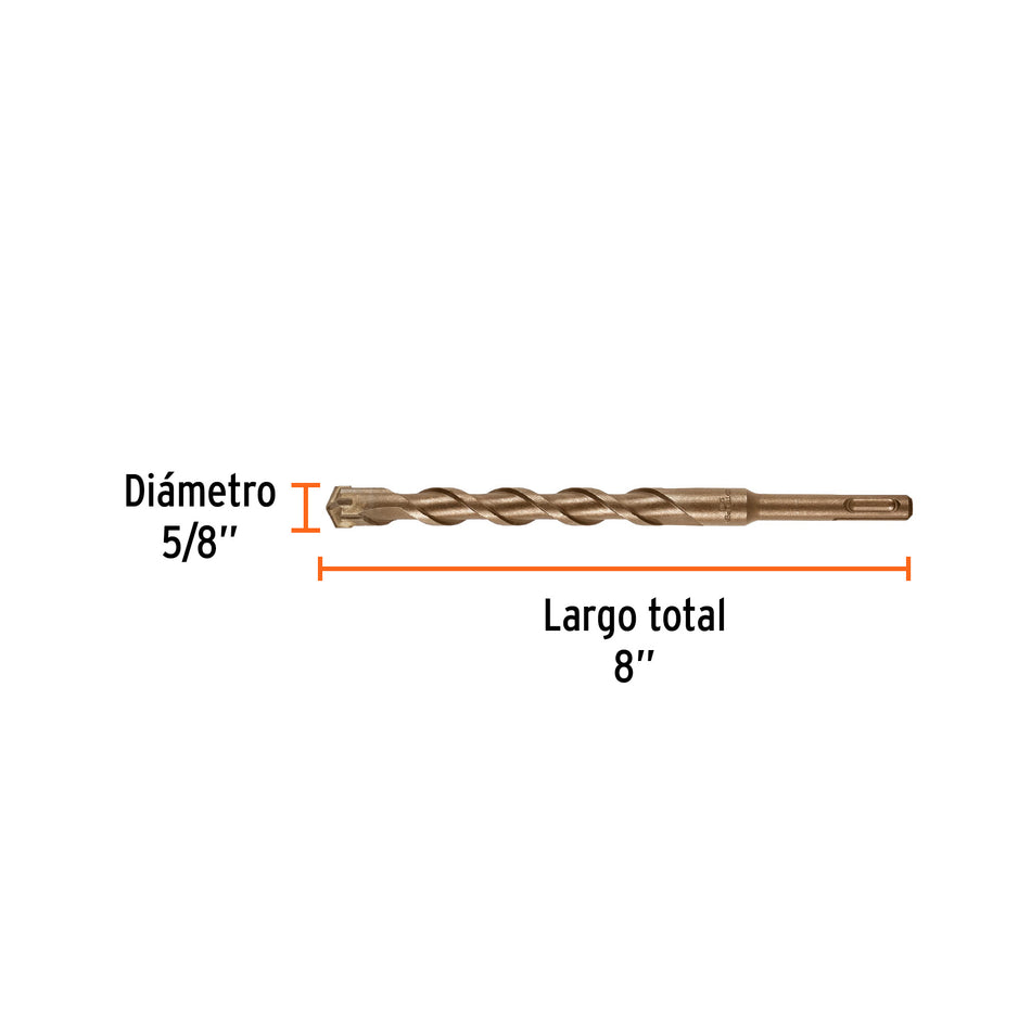 Broca SDS Plus 5/8 x 8', Truper Caja con 5, 11284