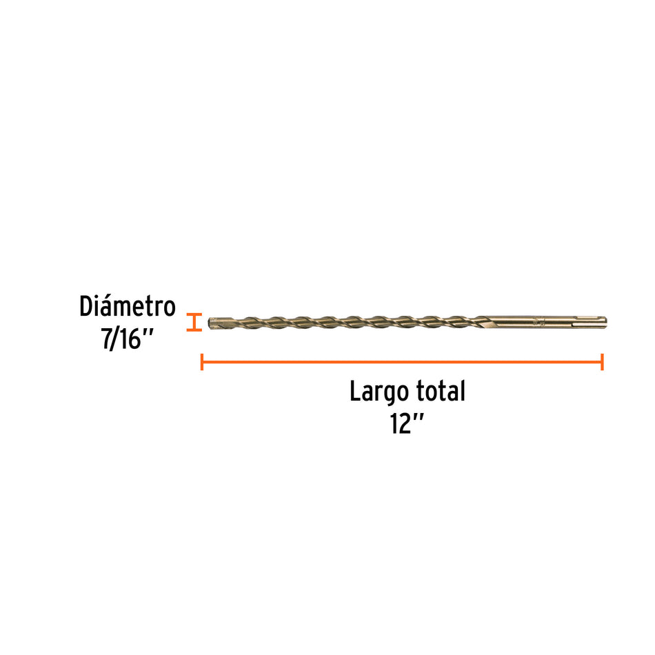 Broca SDS Plus 7/16 x 12', Truper Caja con 5, 11271