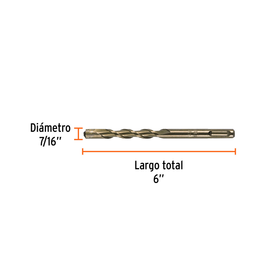 Broca SDS Plus 7/16 x 6', Truper Caja con 5, 11278