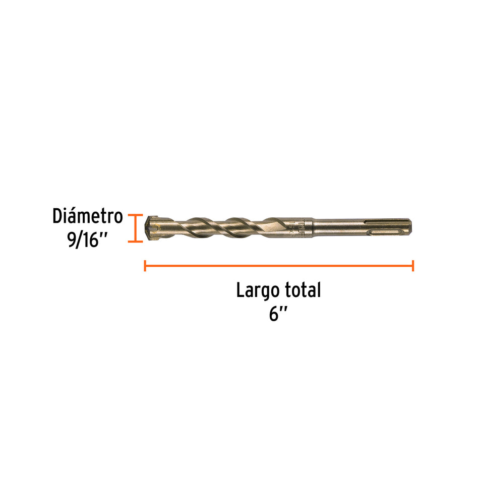 Broca SDS Plus 9/16 x 6', Truper Caja con 5, 11273