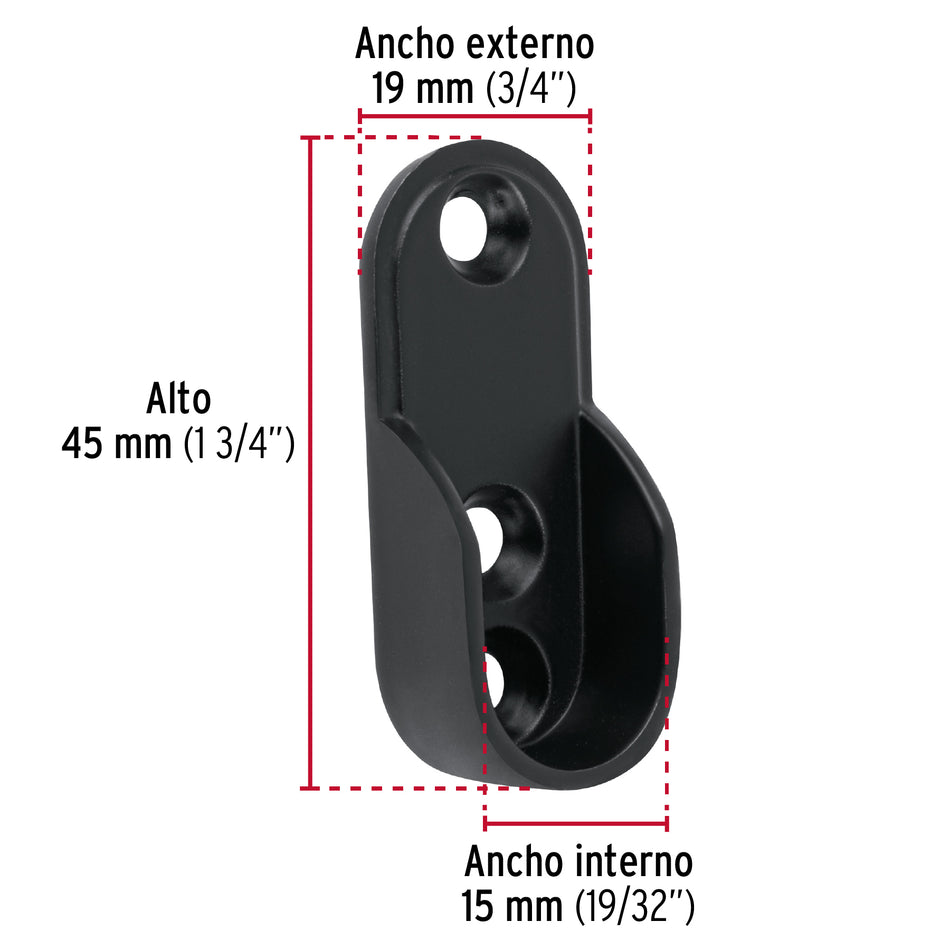 Brida negra para tubo ovalado de closet, Hermex Caja con 10, 46585
