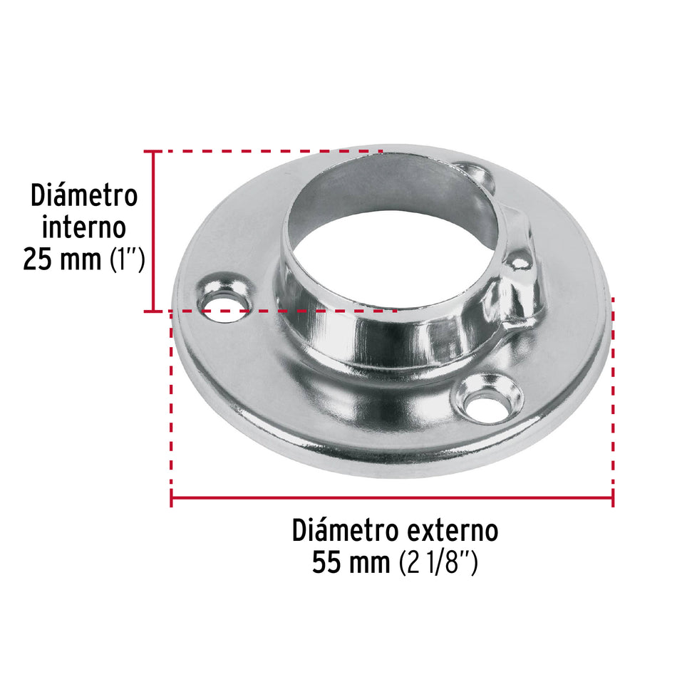 Brida cromada para tubo redondo de clóset, Hermex Caja con 10, 48975