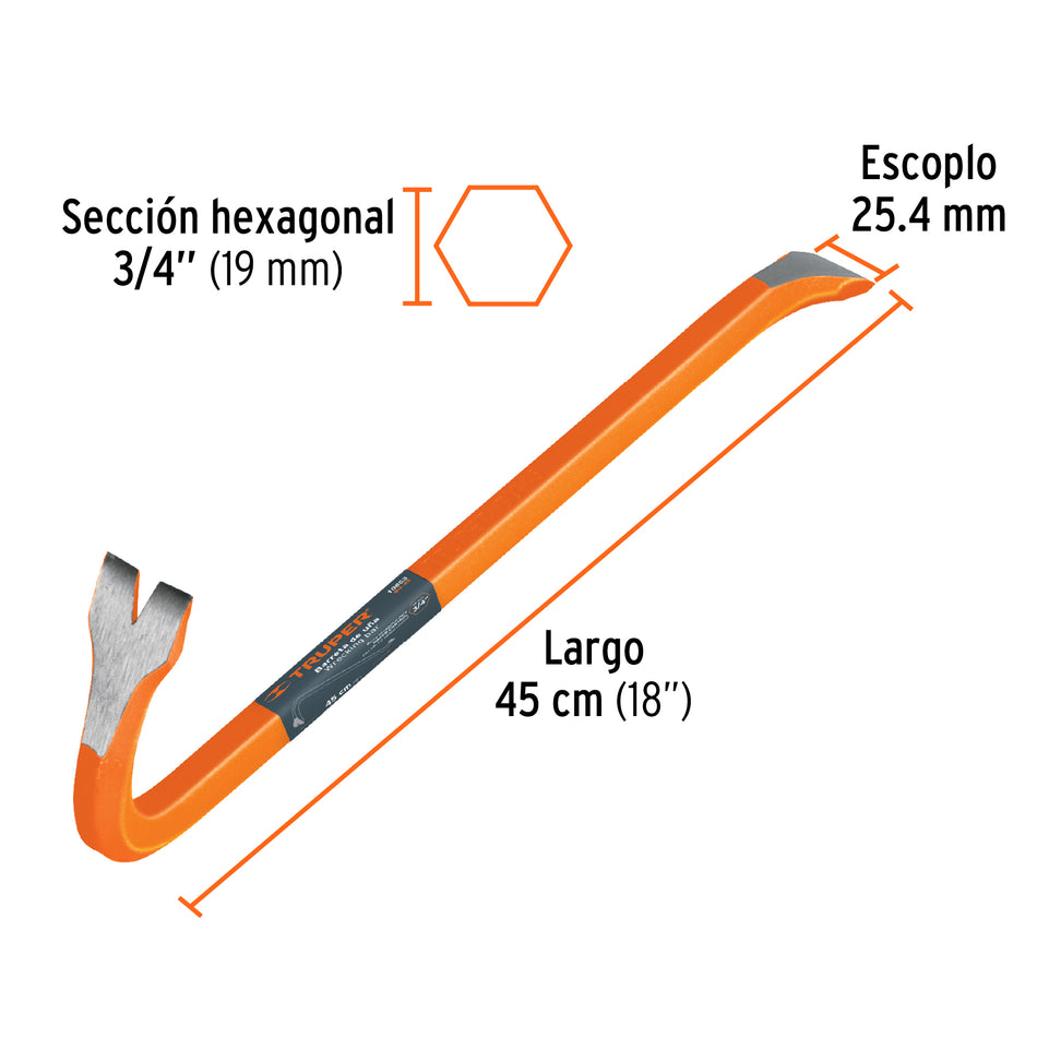 Barreta de uña de 3/4' x 45 cm, Truper Caja con 3, 10853