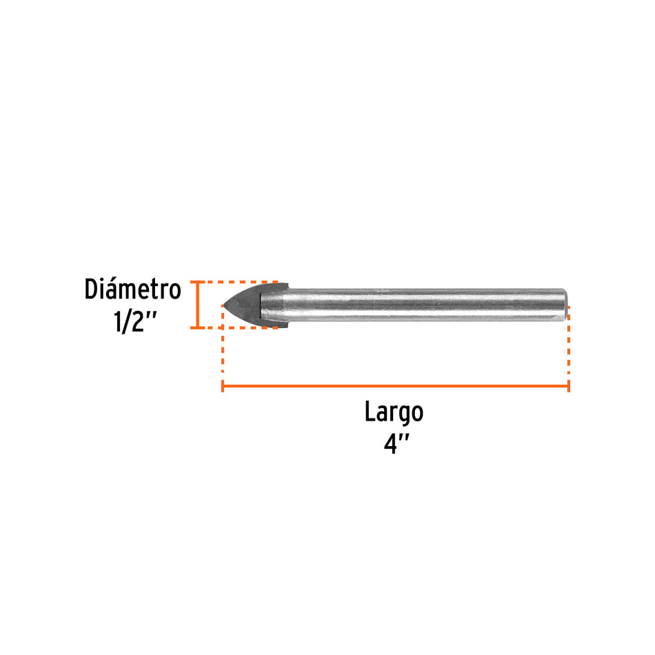 Broca para vidrio y azulejo de 1/2', Truper Caja con 6, 11705