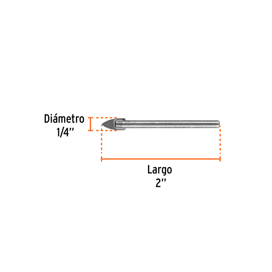 Broca para vidrio y azulejo de 1/4', Truper Caja con 6, 11702
