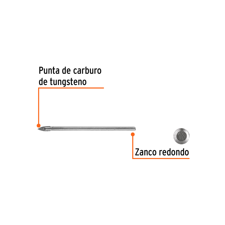 Broca para vidrio y azulejo de 1/8', Truper Caja con 6, 11700