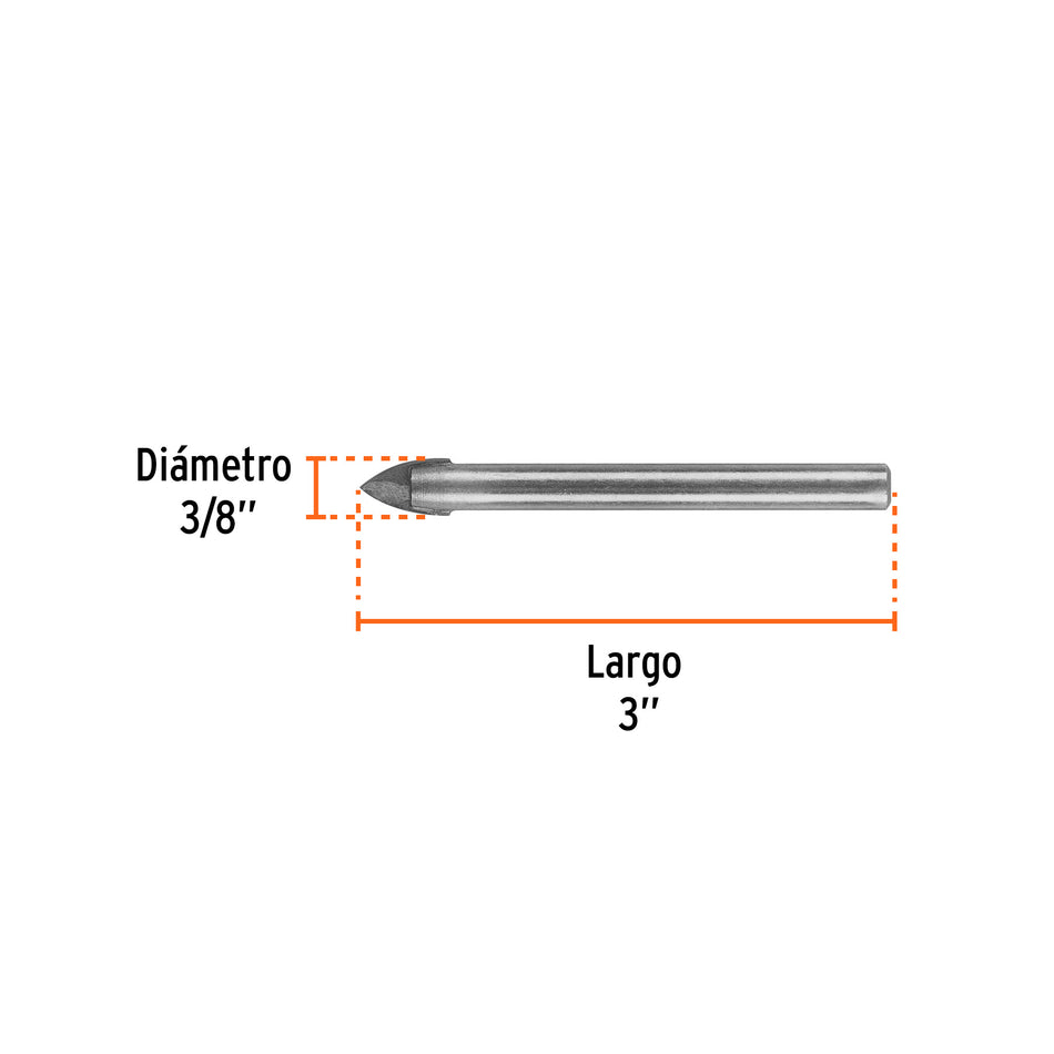 Broca para vidrio y azulejo de 3/8', Truper Caja con 6, 11704