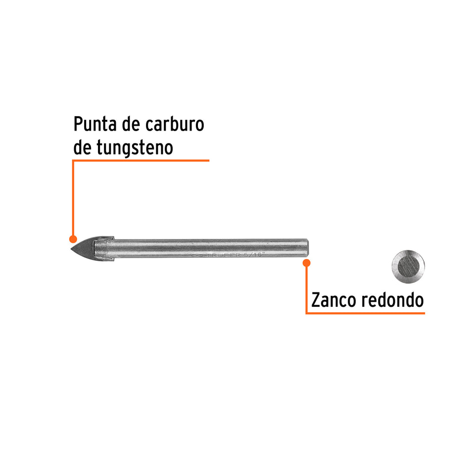 Broca para vidrio y azulejo de 5/16', Truper Caja con 6, 11703