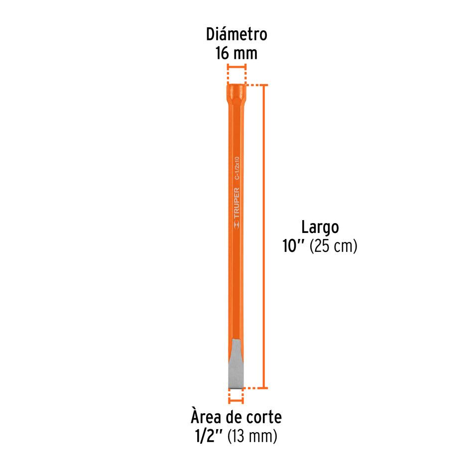 Cincel de corte frío de 1/2 X 10', Truper Caja con 6, 12121