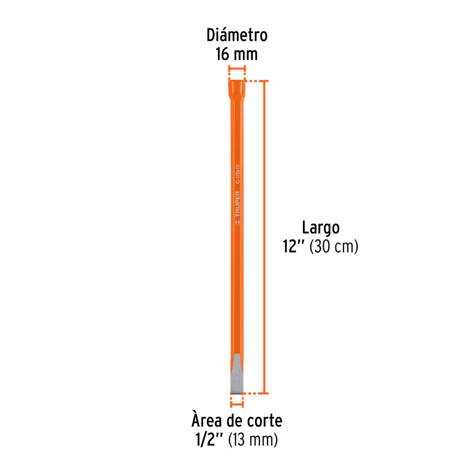 Cincel de corte frío de 1/2 X 12', Truper Caja con 6, 12124