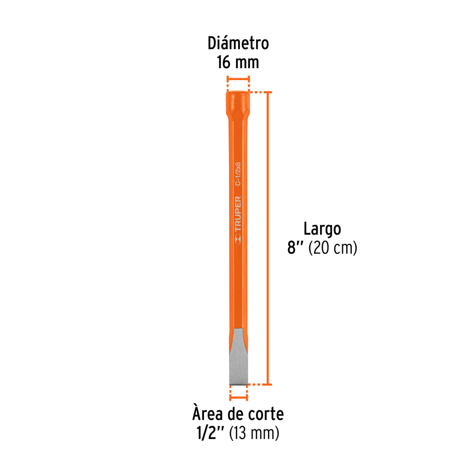 Cincel de corte frío de 1/2 X 8', Truper Caja con 6, 12118