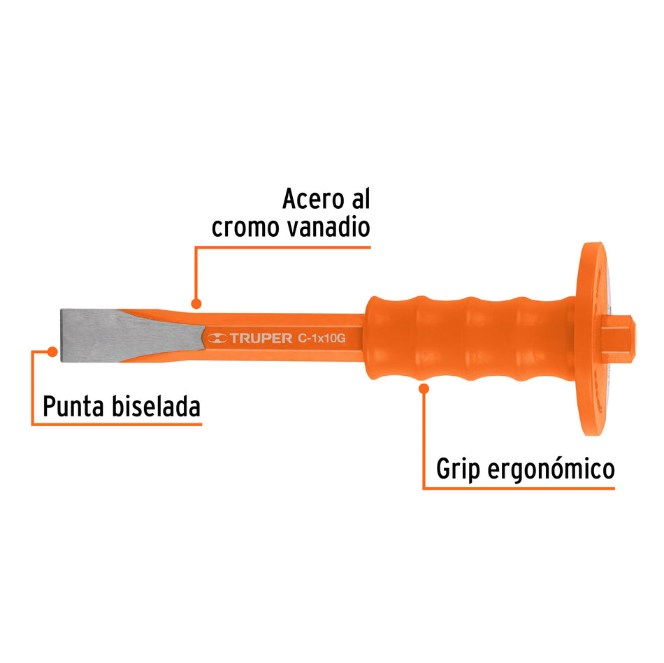 Cincel de corte frío 1 x 10' con grip, Truper Caja con 4, 12273