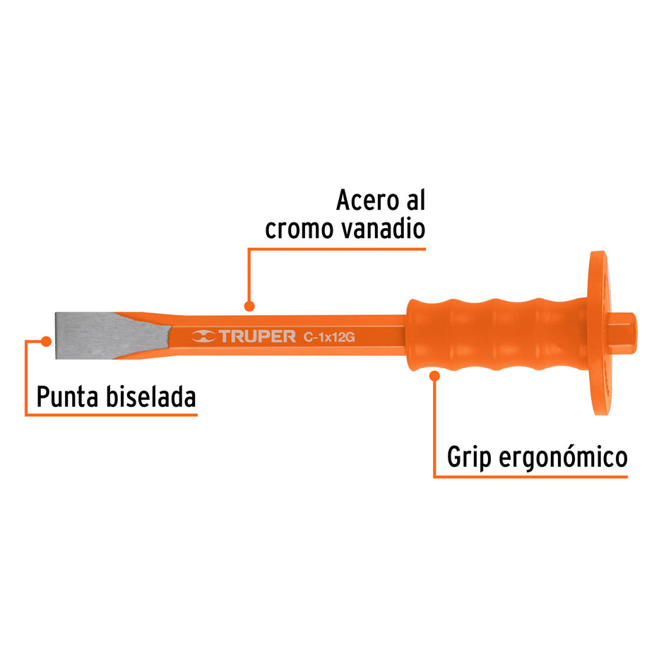 Cincel de corte frío 1 X 12' con grip, Truper Caja con 4, 12181