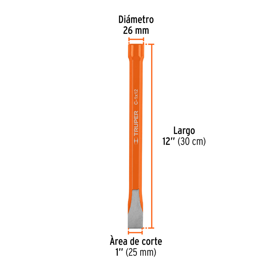 Cincel de corte frío de 1 X 12', Truper Caja con 6, 12166