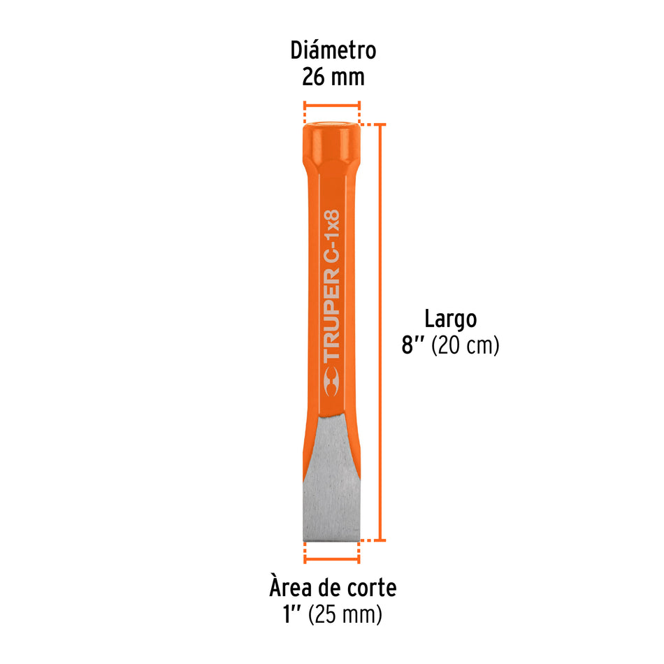 Cincel de corte frío de 1 X 8', Truper Caja con 6, 12160