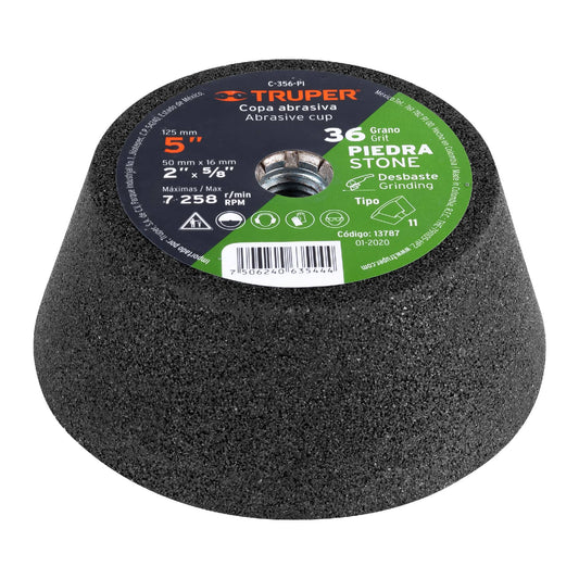 Copa desbaste de piedra 5' grano 36, eje 5/8-11, Truper, 13787