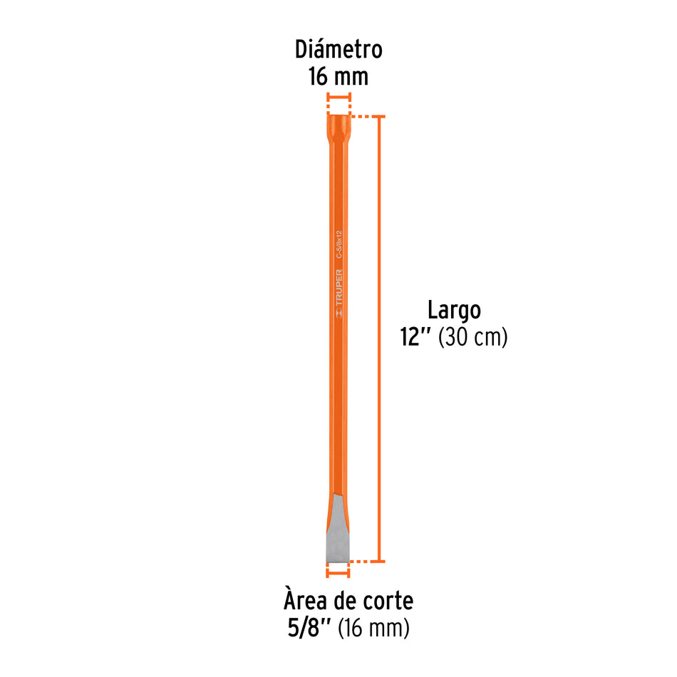 Cincel de corte frío de 5/8 X 12', Truper Caja con 6, 12136