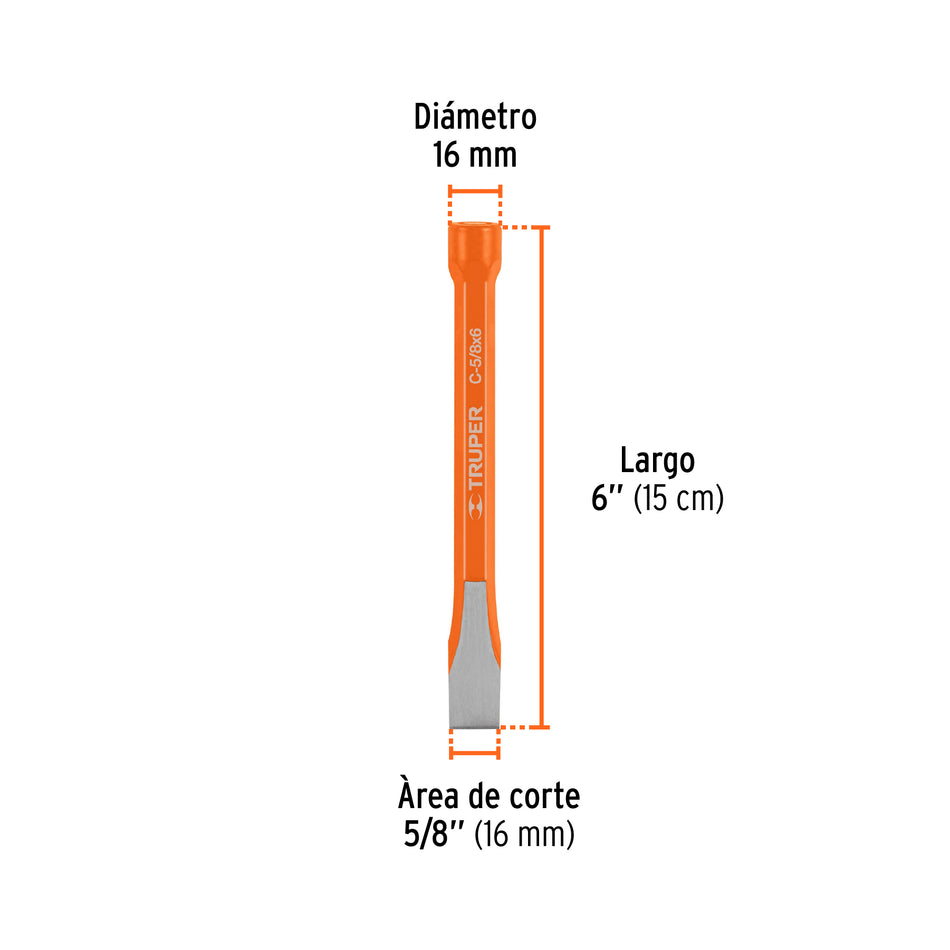 Cincel de corte frío de 5/8 X 6', Truper Caja con 6, 12127