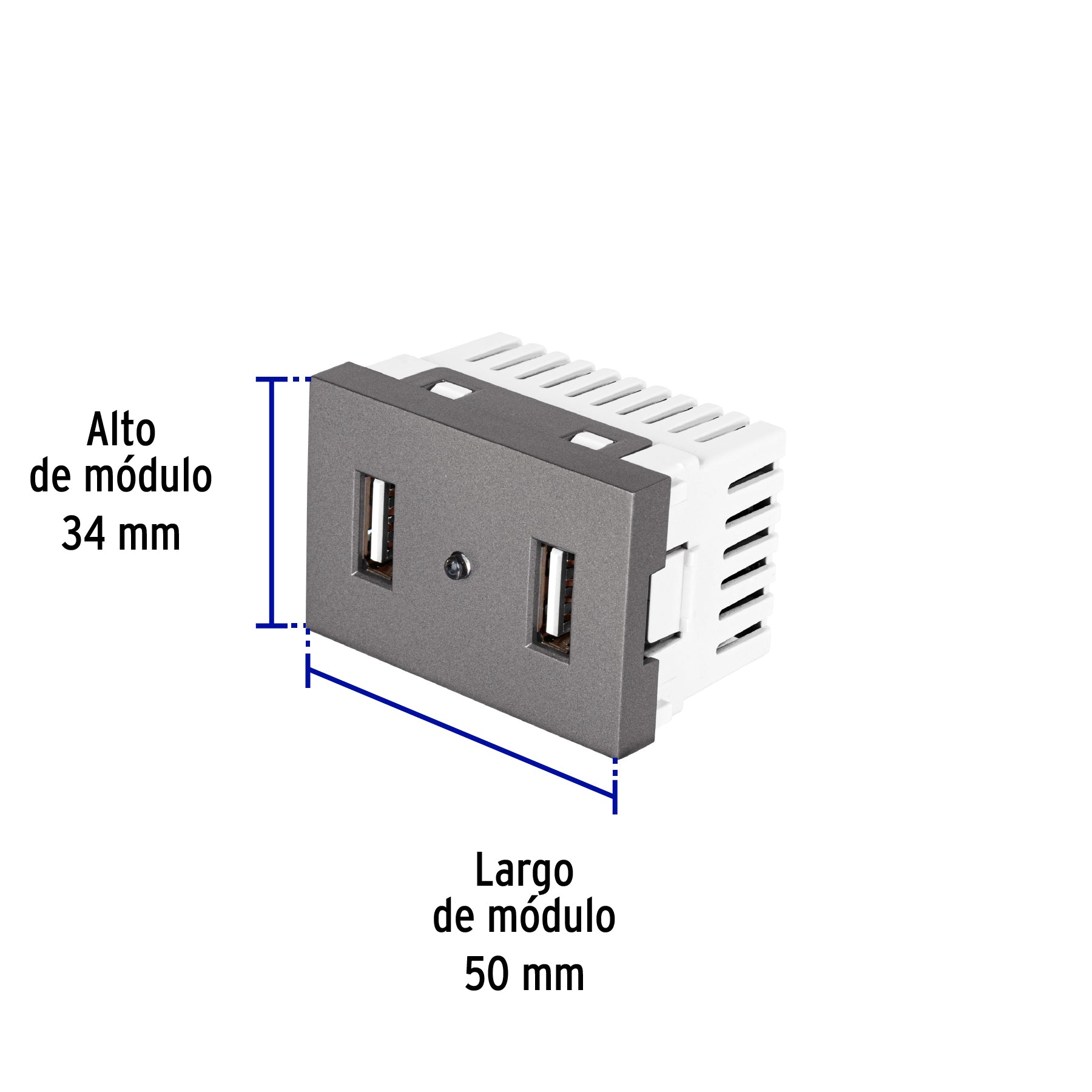 Toma 2 puertos USB acero inox de 1.5 módulos, línea Lisboa, 47829