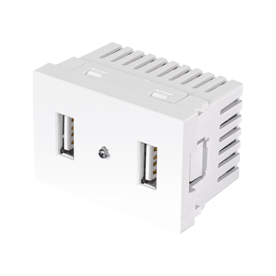 Toma con 2 puertos USB blanco de 1.5 módulos, línea Lisboa Caja con 12, 47949