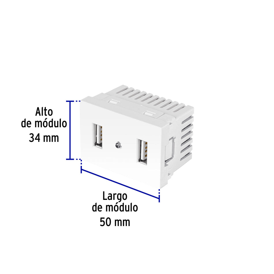 Toma con 2 puertos USB blanco de 1.5 módulos, línea Lisboa Caja con 12, 47949