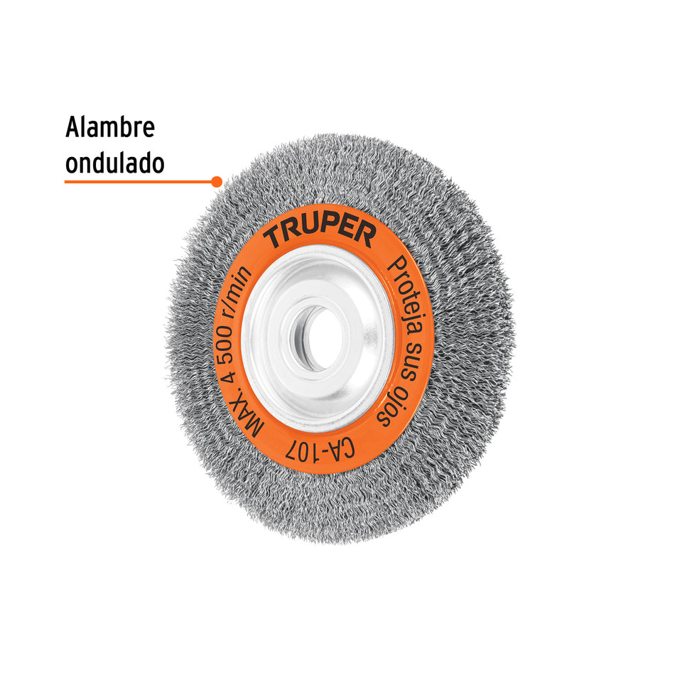 Carda alambre ondulado 8' x 3/4' para esmeril, Truper Caja con 4, 17524