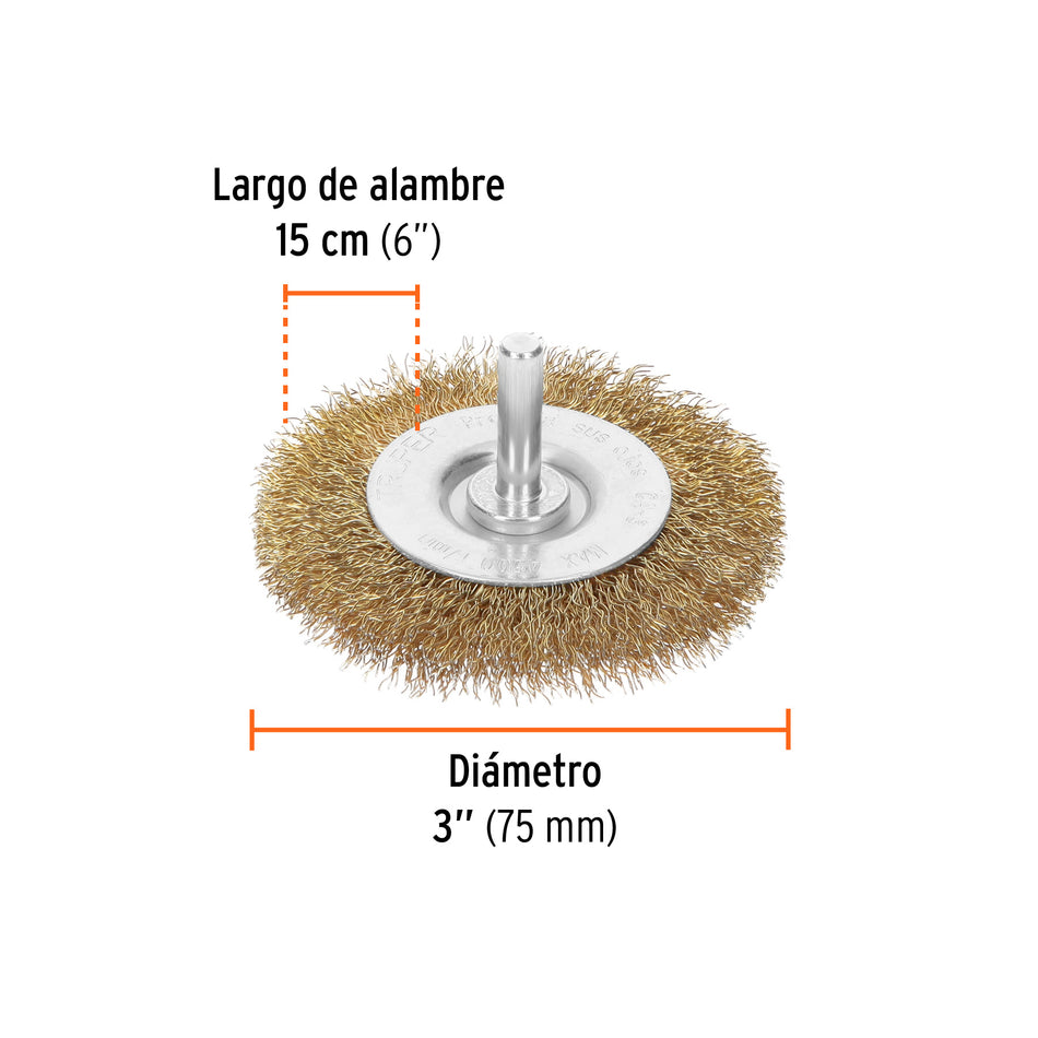 Carda circular 3' alambre grueso para taladro, Truper Caja con 6, 11570