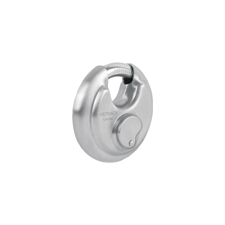 Candado circular acero inox, cilindro latón, 70 mm Caja con 3, 49473
