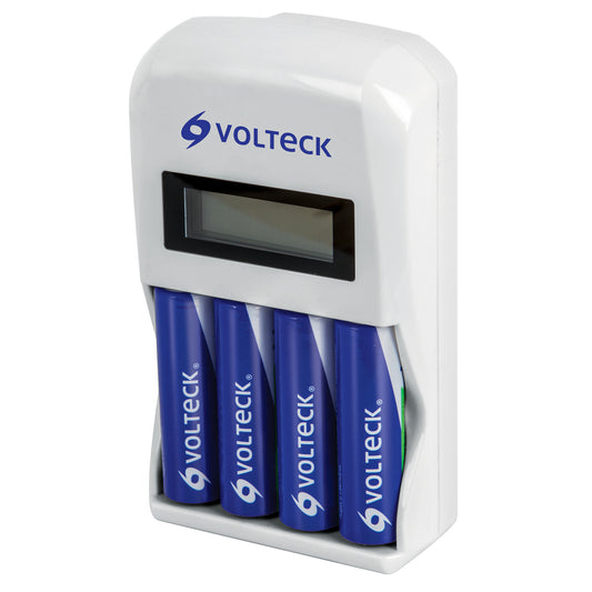Cargador de pilas, AA, AAA, incluye 4 pilas AA, Volteck Caja con 2, 46046