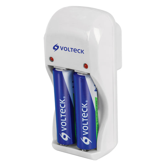 Cargador de pilas, AA, AAA y 9V, incluye 2 pilas AA, Volteck Caja con 4, 46044