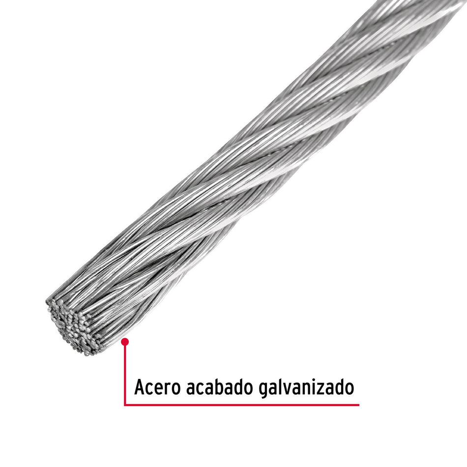 Metro de cable rígido 1/16' de acero 7x7 hilos, 300 m, Fiero Caja con 300, 48795