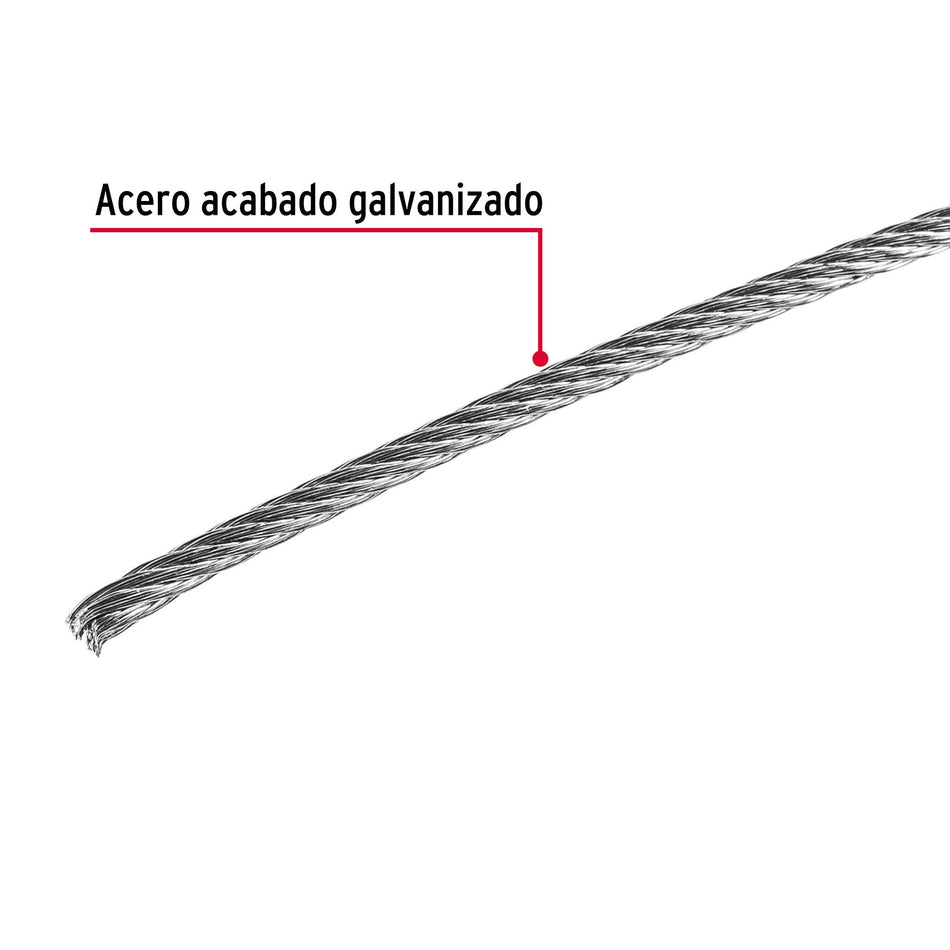 Metro de cable rígido 1/16' de acero 7x7 hilos, 75 m, Fiero Caja con 75, 44208