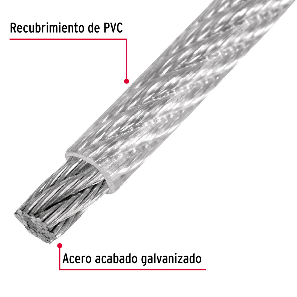 Metro cable flexible 1/4' acero 7x19 recubierto PVC, 75 m Caja con 75, 44224