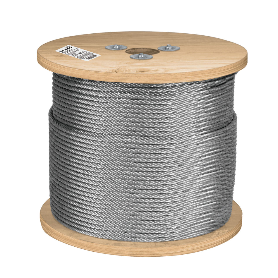 Metro de cable rígido 1/4' de acero 7x7 hilos, 300 m, Fiero Caja con 300, 48799