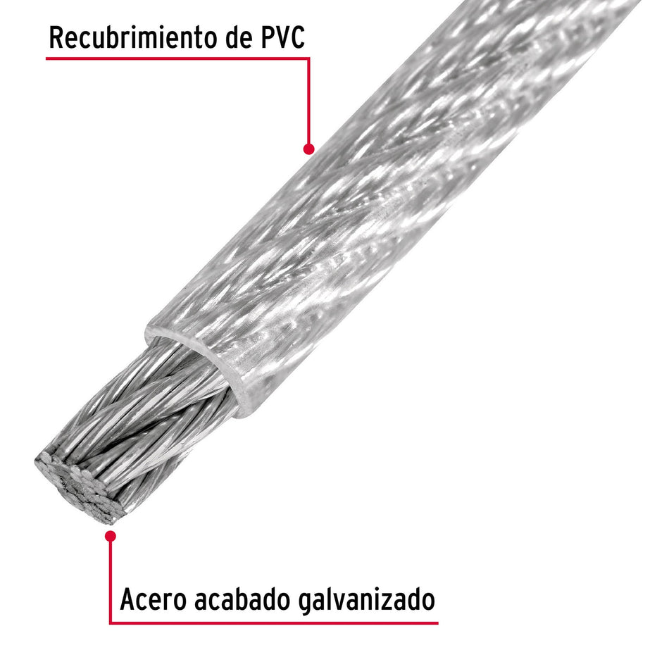 Metro de cable rígido 1/4' acero 7x7 recubierto PVC, 75 m Caja con 75, 44218