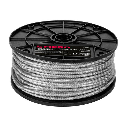 Metro cable flexible 1/8' acero 7x19 recubierto PVC, 75 m Caja con 75, 44225