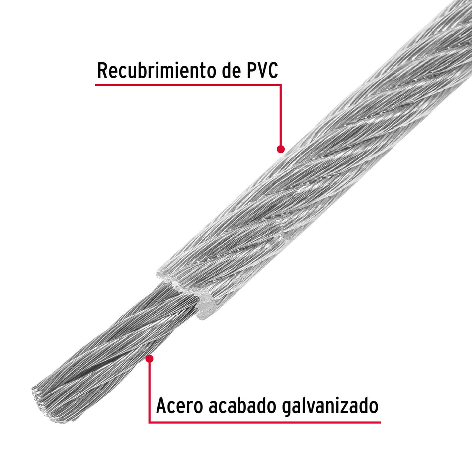 Metro cable flexible 1/8' acero 7x19 recubierto PVC, 75 m Caja con 75, 44225