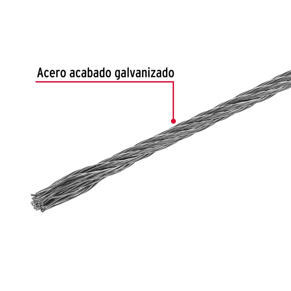 Metro de cable rígido 1/8' de acero 7x7 hilos, 75 m, Fiero Caja con 75, 44205